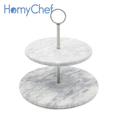 China Dia25 And Dia20 Cake Stand Of Popular Marble Round Stone Sustainable Natural Modern People With Silver Handle for sale