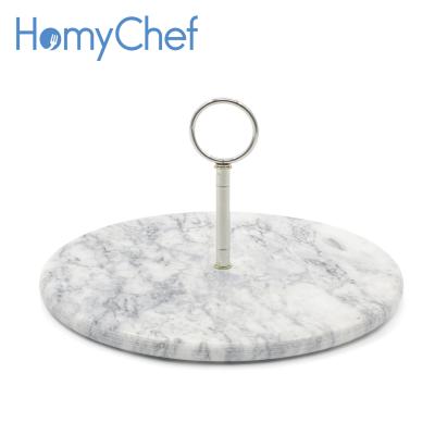 China Factory direct round dia25cm modern popular natural marble marble cake stand workable with silver handle for sale