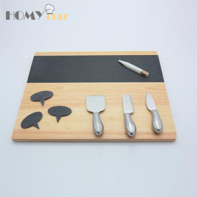 China 9 Disposable Slate Pieces Wooden Cheese Board Set with Knife and Cheese Marker for sale