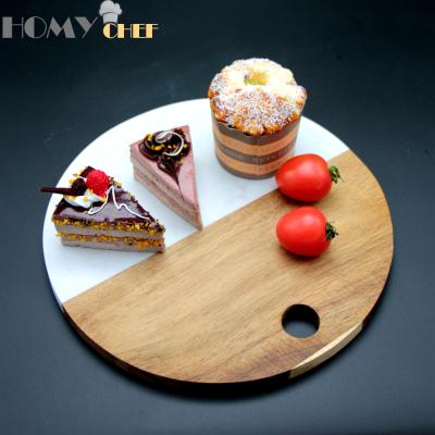 China Design Round Shape Disposable Wonderful Marble Wooden Cheese Board For Kitchen Tableware for sale