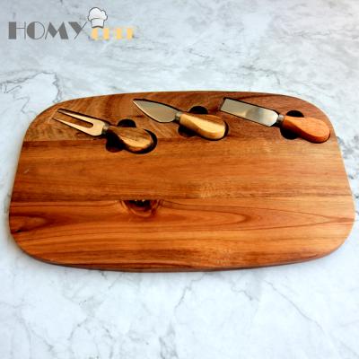 China Factory direct cheap natural acacia wood hottest saled cheese slice board disposable with knife set for sale