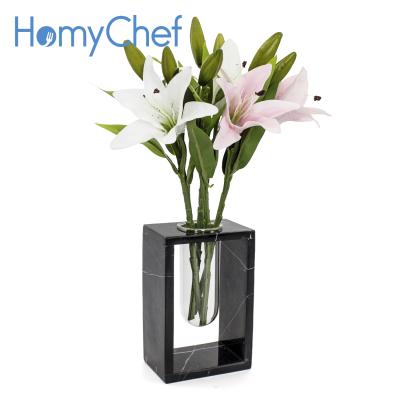 China Viable Factory Direct Products 120*80*185mm Square Marble Flower Vase With Glass for sale