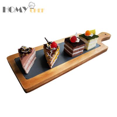 China Disposable Good Quality Wood And Slate Serving Board 45x15cm Wooden Plate Acacia for sale