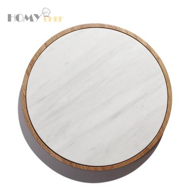 China Sustainable High End Elegant Wooden Dish And Marble Round Shaped 30cm White Marble Dish for sale