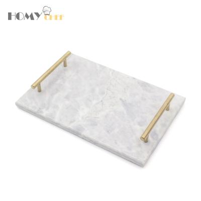 China Kitchenware Marble Tray BSCI Passed Factory Direct Sales Natural Marble Cheese Tray With Stainless Steel Handles for sale