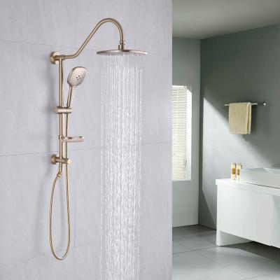 China With Slide Bar Gold Brushed Rain Shower Exposed Bathroom Shower Set Shower Head Set for sale