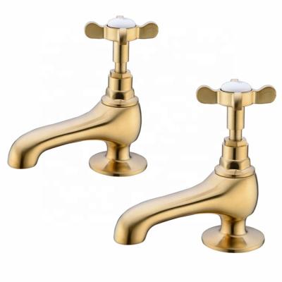 China Without Sliding Bar Brushed Gold Bathtub Faucet Solid Brass Filler Taps Classic Pillar Hot And Cold Faucets Bathroom Shower Faucet, 1 Pair for sale