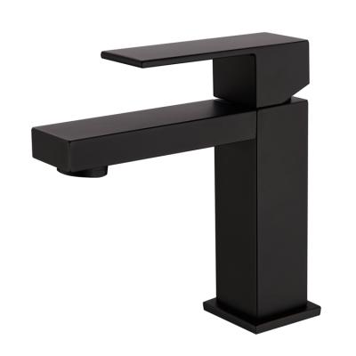 China Contemporary Black Square Sink Faucet Hot And Cold Deck Mounted Basin Faucet Bathroom Mixer Single Handle for sale