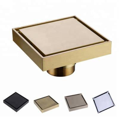 China 100X100 Solid Brass Deodorizer Shower Drain Bathroom Floor Tile Insert Square Anti-Smell Floor Waste Grate Drain for sale