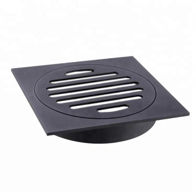 China Strainer Shower Drain Bathroom Floor Drain Roof All Square Tile Brass Insert Floor Waste Grater Black Chrome for sale