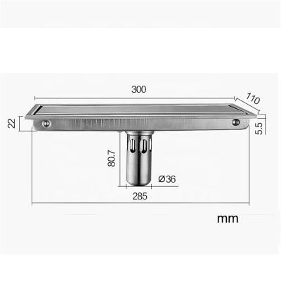 China Invisible Anti-odor Bathroom Shower Floor Drain Solid 304 Stainless Steel 300 x 110mm Square Anti-odor Floor Drain for sale