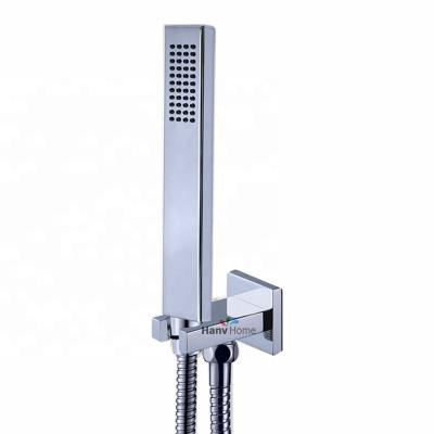 China With Brass Diverter Square Chrome Hand Held Shower Head With Wall Connector &1.5m Hose Set Water Saving Copper Hand Held Sprayer for sale