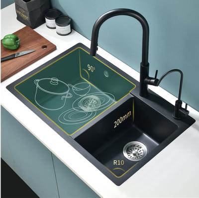 China Without Manual Taichung Stone Basin Sink Tableware Kitchen Granite Black Faucet Quartz Double Sink Sink Set for sale