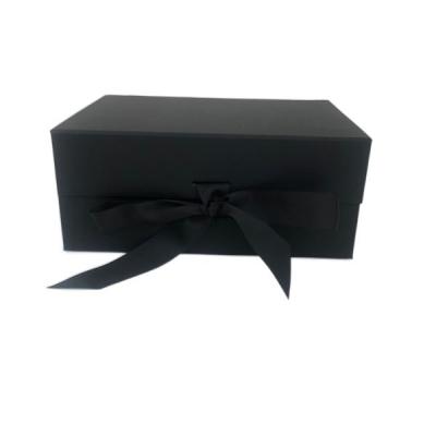 China Recycled Materials Size Custom Logo Printed Folding Magnetic Gift Packaging Box With Ribbon for sale