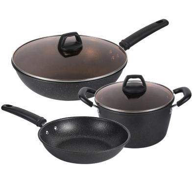 China Viable Medical Stone Lightweight Stone Wok Soup Pot Color Glass Cover 5pcs Flat Pan Pan Cooking Set For Kitchen for sale