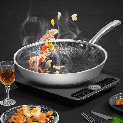 China Sustainable Chinese Easy Clean Nonstick Gift 316 Stainless Steel Honeycomb Round Bottom Frying Wok With Lid for sale