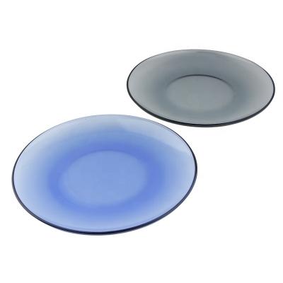 China Sustainable Customized Glass Blue Black Hotel Restaurant Dish Kitchen Dinner Serving Modern Dining Plate Set For Home for sale