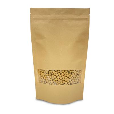 China Small Zipper Cookie Recyclable Custom Food Packaging Bag Biodegradable Brown Kraft Paper Stand Up Bag With Window for sale