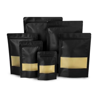 China Recyclable Self Seal Kraft Paper Bag Black Food Carry Out Bags Black Compostable Kraft Paper Coffee Bags for sale