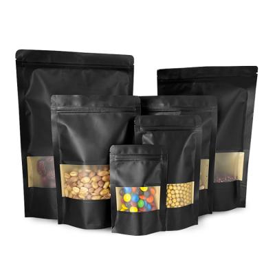 China Recyclable Cut Kraft Paper Bag Black Kraft Paper Coffee Bag With Stand Window Coffee Kraft Paper Bag for sale