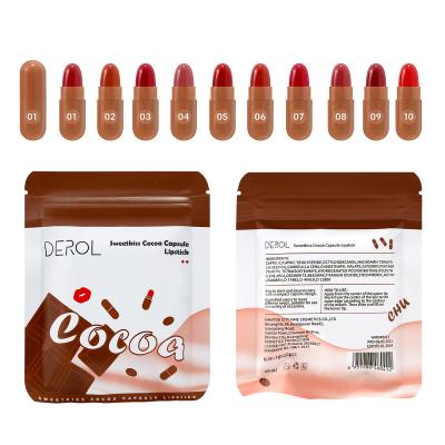 China Free Shipping 10 Pcs Mini Cute Waterproof Lipstick Set Chocolate Capsule Lip Stick Pill Matte Lipstick Set for sale