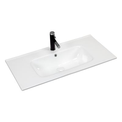 China 2020 Modern Design Bathroom Wash Basin Easy Clean Ceramic Slim Cabinet Edge White Hand Basin for sale