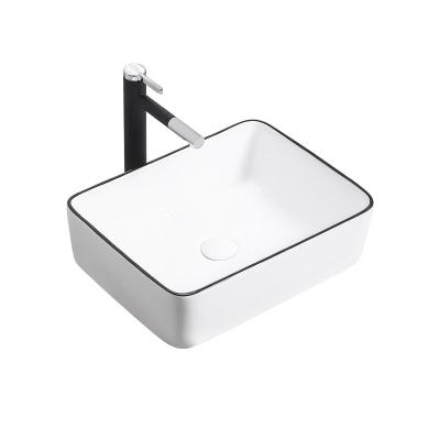 China HY-8032 Modern Bathroom Rectangular Ceramic Hand Basin With Black Line On The Sink Factory Direct Sale for sale