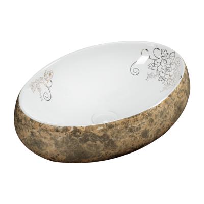 China Modern Sanitarware Oval Shape Porcelain Marble Bathroom Sink for sale