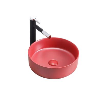 China Red Color Modern Round Matte Design Ceramic Sink Countertop Bathroom Hand Wash Art Thin Basin for sale