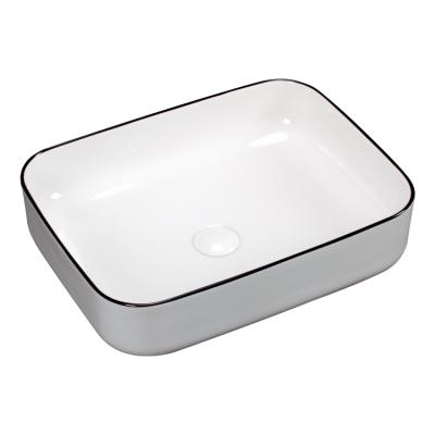 China Modern bathroom ceramincs washbasin with black line factory direct sale art basin for sale