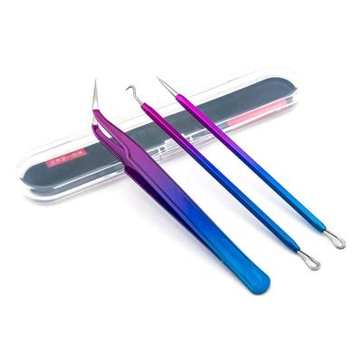 China Non-Specific 3pcs Beauty Suit Set Stainless Steel Eyelash Forceps Acne Picking Blackhead Transplant Tool Weeding Tools For Vinyl Craft Tools for sale