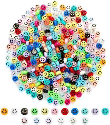 China Hot Sales Smiley Face Beads, 300Pcs Acrylic Round Happy Face Loose Spacer Cute Colorful Diy Amazon Beads Smiley Face Charms for sale