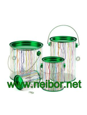 China Custom printing Cylindrical PVC PET bucket plastic pail with tin lid and bottom paint can for sale