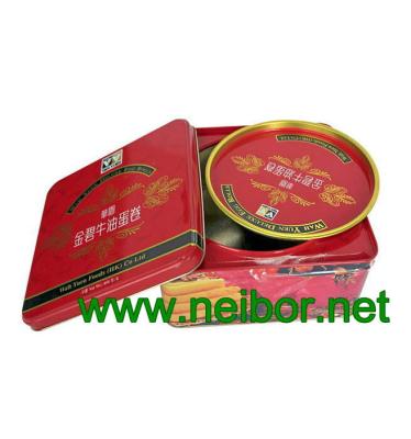 China Square tin box with double lids for egg rolls packaging cookie tin box for sale