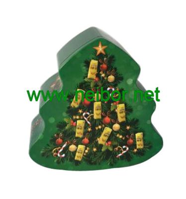 China custom printing christmas tree shape chocolate tin box en venta