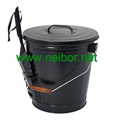 China matt black color powder coated galvanized steel coal bucket scuttles with lid and shovel en venta