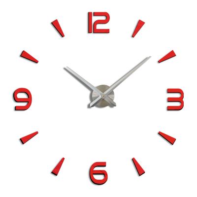 China CREATIVE Hot Red Modern Luxury 3d Mirror Wall Clock Super Sale Diy Wall Clock Large Wall Clocks for sale