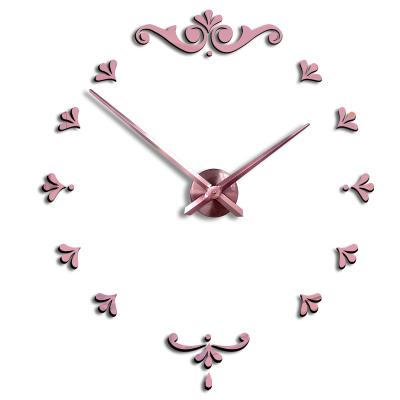 China Creative pink acrylic large living room wall clock sticker wall hanging mirror decorative 3d wall clock for sale