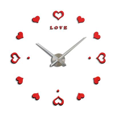 China 2020 Creative Unique Red Acrylic Mirror 3d Wall Clock Diy Gift Mirror Heart Luxurious Clocks for sale