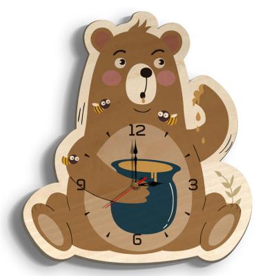 China Decoracion Paredes Nios Creative Colorful Wooden Cute Animal Quartz Clocks 3d Wall Deco for sale