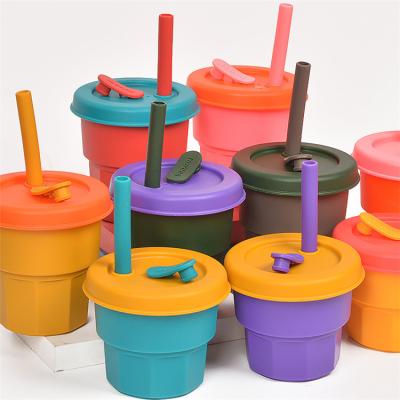 China Amazon Best Seller Food Grade Anti-Drop And Anti-Overflow 300ml Silicone Baby Kids Stocked Drinking Straw Cup With Lid for sale