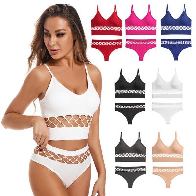 China Breathable New Arrival Wholesale Sexy Openwork Sports Bra And Panties Set Breathable Solid Bralette For Women for sale