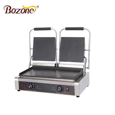 China Outdoor Double Bench Non-Stick Panini Snacks Machine Stainless Steel Touch Top Non-Stick Industrial Electric Grill for sale