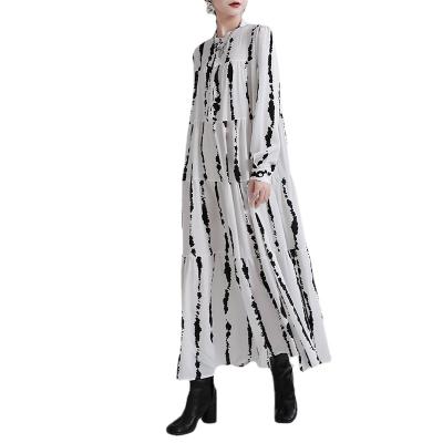 China 2021 Autumn Long Stand Loose Collar Anti-Static Women's Custom Sleeve Print Irregular Casual Dress for sale