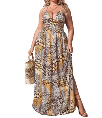 China Hot Selling Customized Bohemian Anti-Wrinkle Anti-Wrinkle Plus Size Printing Mixed Link Backless Slip Cami Dress For Women for sale