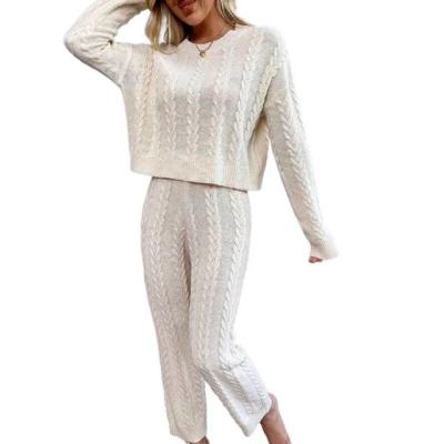 China Fashion Solid Color Thermal Warm Round Neck Long Sleeve Knit Casual Pajamas Set For Women for sale