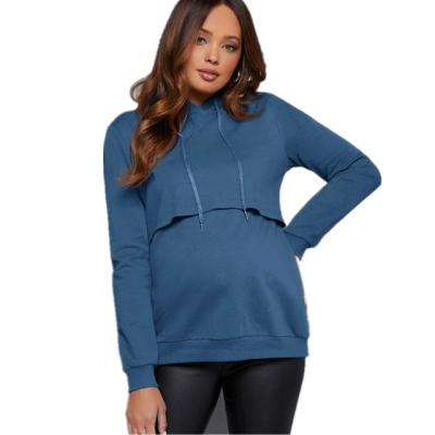 China Anti-allergy Loose Maternity Look With Detail In Solid Color Cotton Casual Hoodie Maternity Tracksuit For Women for sale