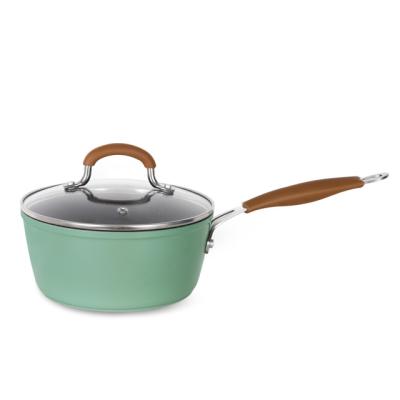 China Hot minimalist amazon sale kitchenware green color saucepan aluminum forged non stick saucepan marble stone cookware with ss handle for sale