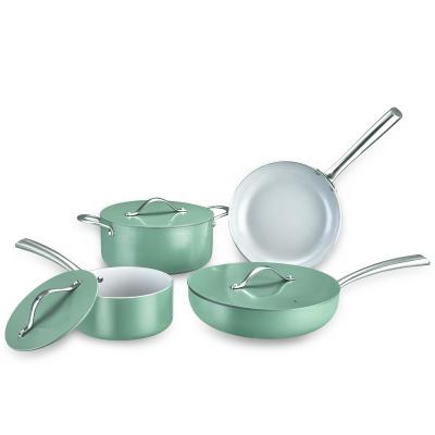 China New design 7pcs viable non-stick ceramic coating cookware set with metal lid as gift cookware set for promotion for sale