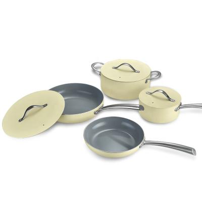 China Amazon Hot Sale 7pcs Sustainable High Quality Nonstick Ceramic Coating Cookware Set With Aluminum Lid for sale